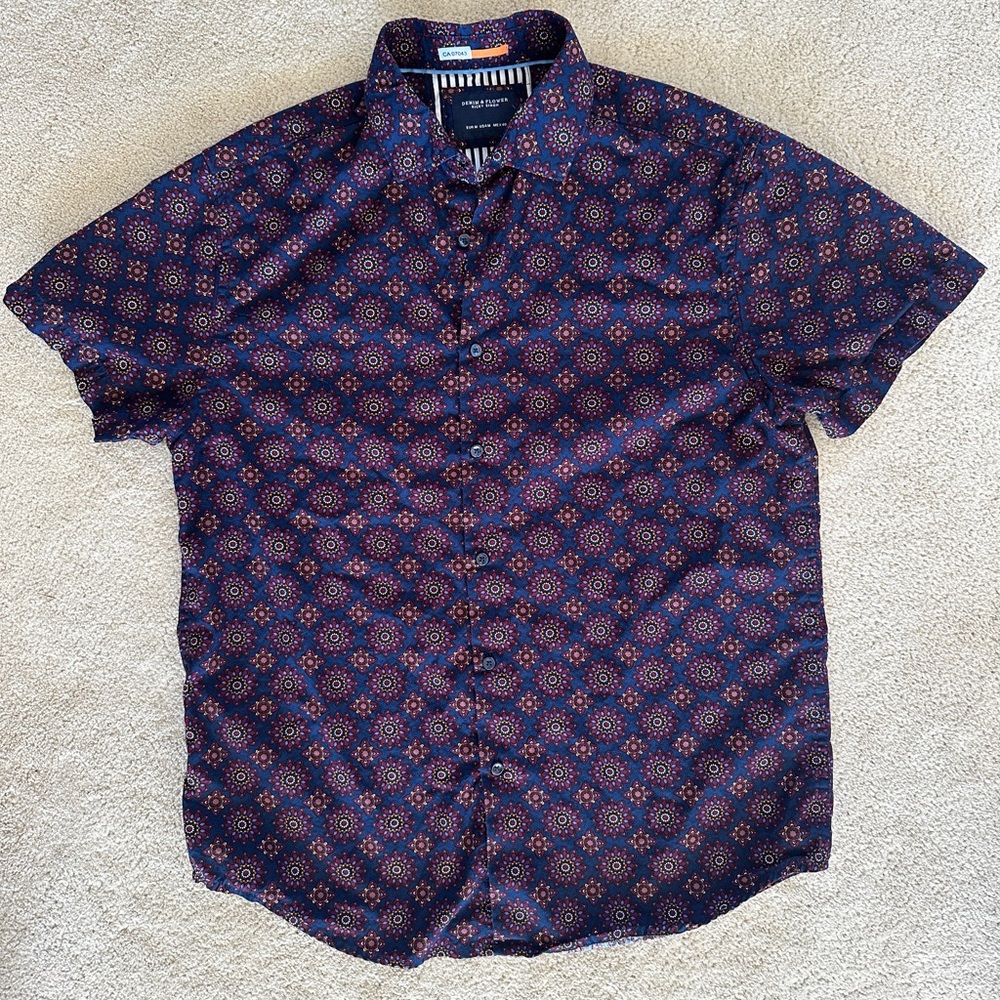 Denim & Flower Blue and Red Casual Button Down Shirt